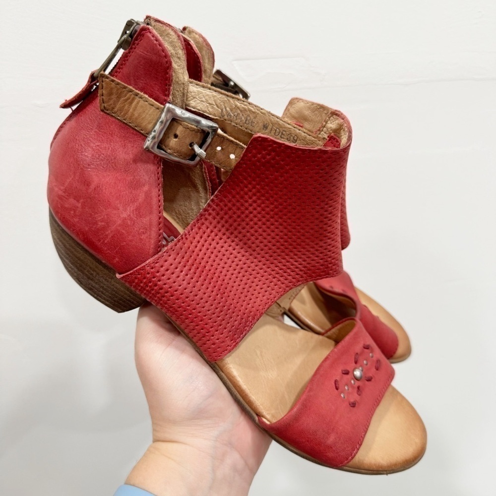 Miz Mooz Perforated Leather Red Caribe Heeled Sandal Size 39 WIDE